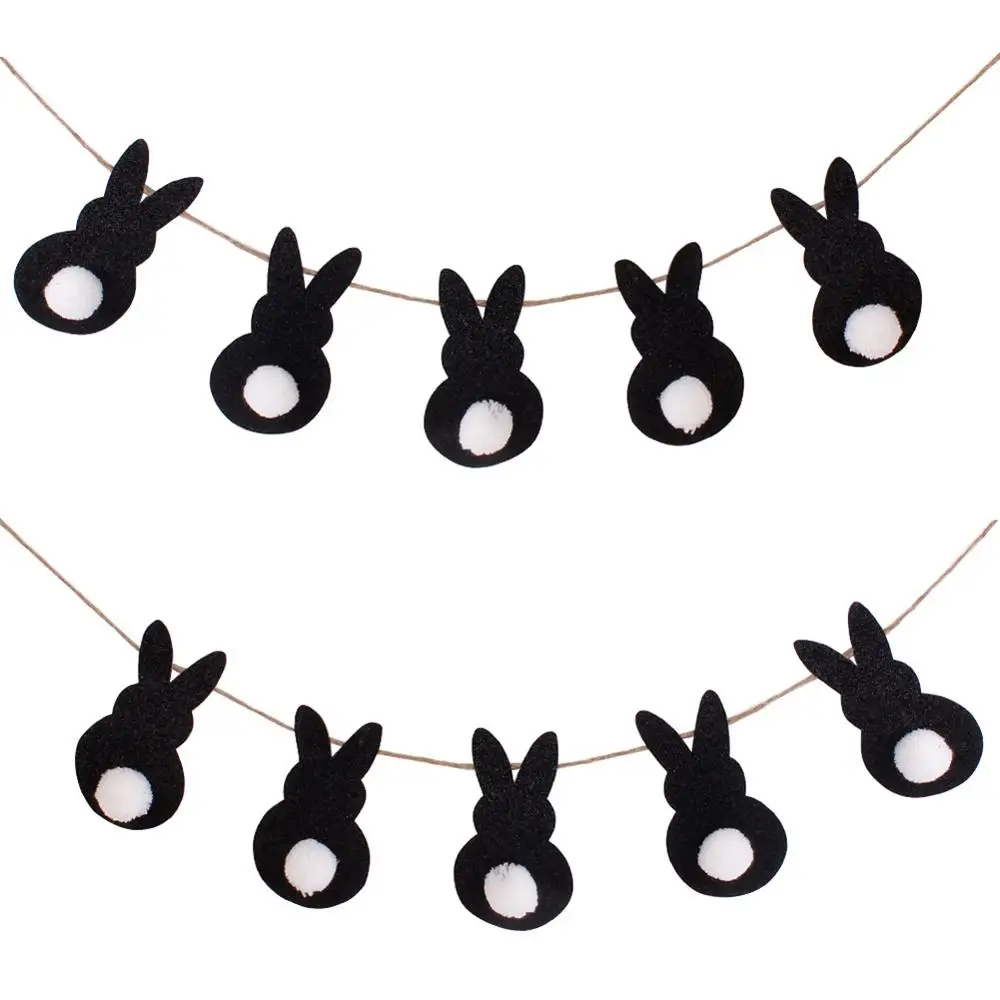 2pcs Black 2 шт. милый мультфильм дизайн флажок с кроликом кролик баннер с гирляндами детский душ день рождения стены висячие украшения фото инструмент - Цвет: 2pcs Black
