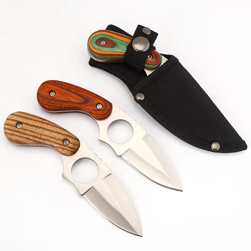 

Outdoor portable small straight knife, color wooden handle field survival multi-function hunting knife EDC straight knife