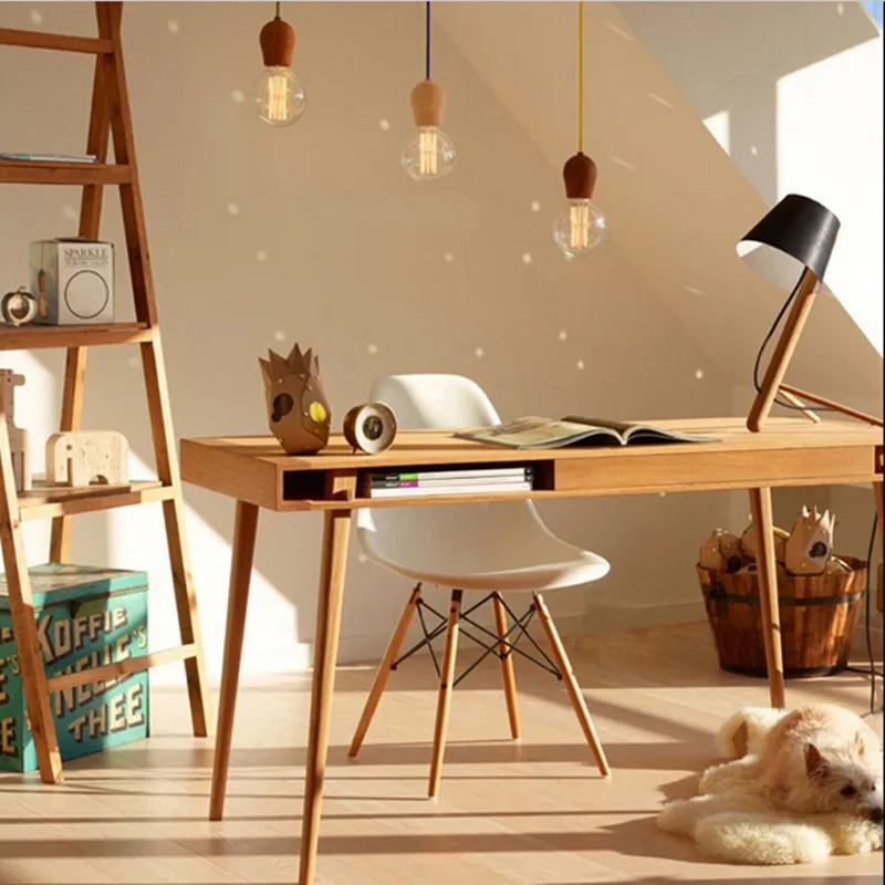 Винтажный подвесной светильник из дубового дерева 120 см цветной провод E27/E26