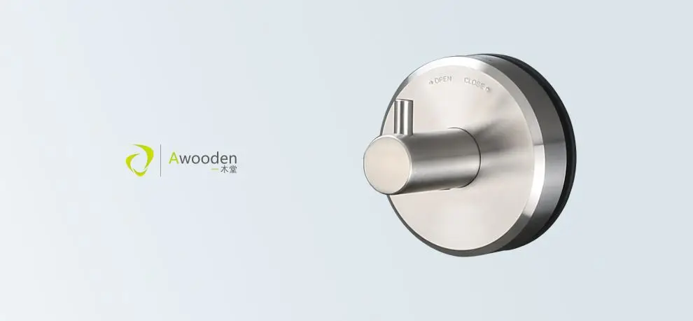 Awooden towel hook self adhesive NO DRILLING vacuum suction cup metal brushed finish for bath toilet kitchen garage storage