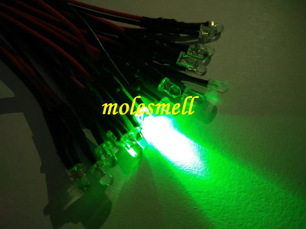 1000pcs 3mm 5v Green water clear round LED Lamp Light Set Pre-Wired 3mm green led 5V DC Wired