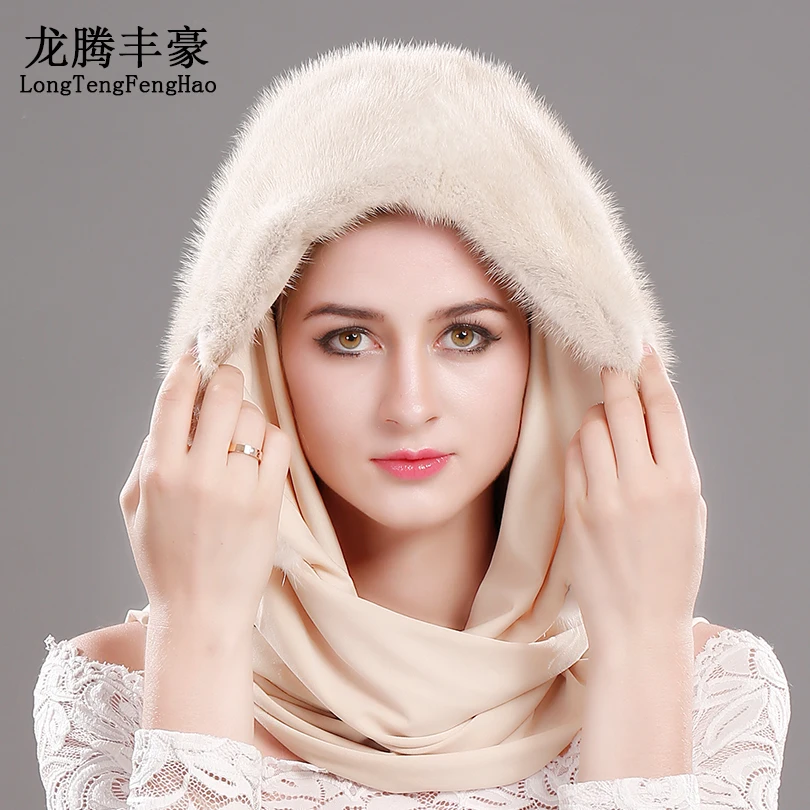 Warm Winter Full Mink Hat With Scarf New Style Genuine Mink Fur Beanie And High-Quality Natural Fur Scarf Free Shipping