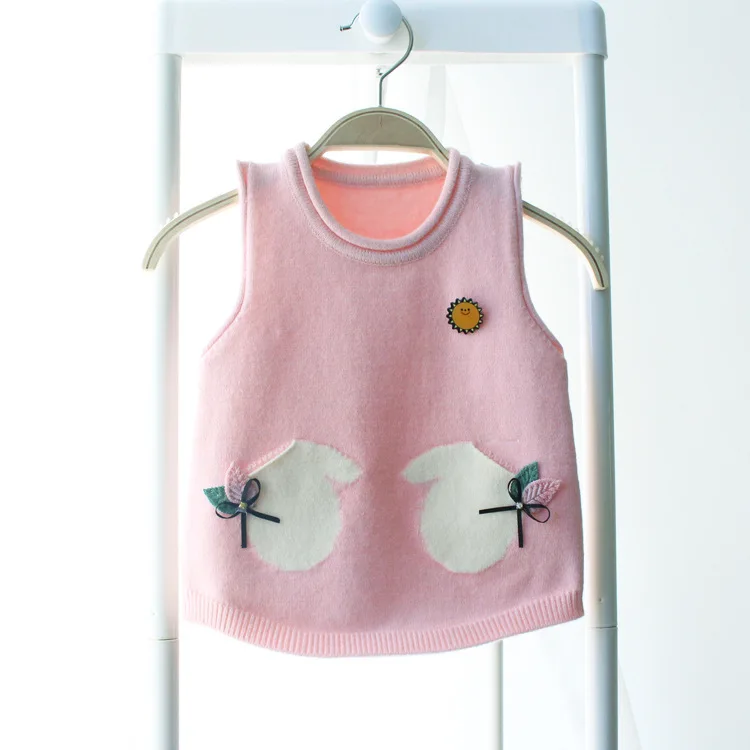 

New 2018 Spring Autumn Fashion Leaf Patchwork Girl Vest knitted Children Girls Knit Vest Sweater Kids Clothes Girls Top Sweaters
