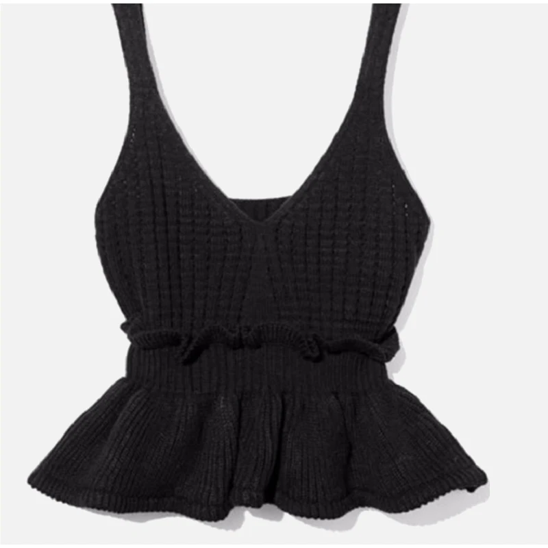 Для женщин трикотажное эластичное Ruffled Crop Топы кофта с v-вырезом без рукавов с открытой спиной Туника женская майка лето сексуальный топ Для женщин