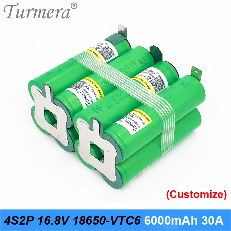 

4s2p 16.8v 14.4v 18650 battery pack us18650vtc6 6000mah 30a welding battery for screwdriver tools battery customized battery JU1