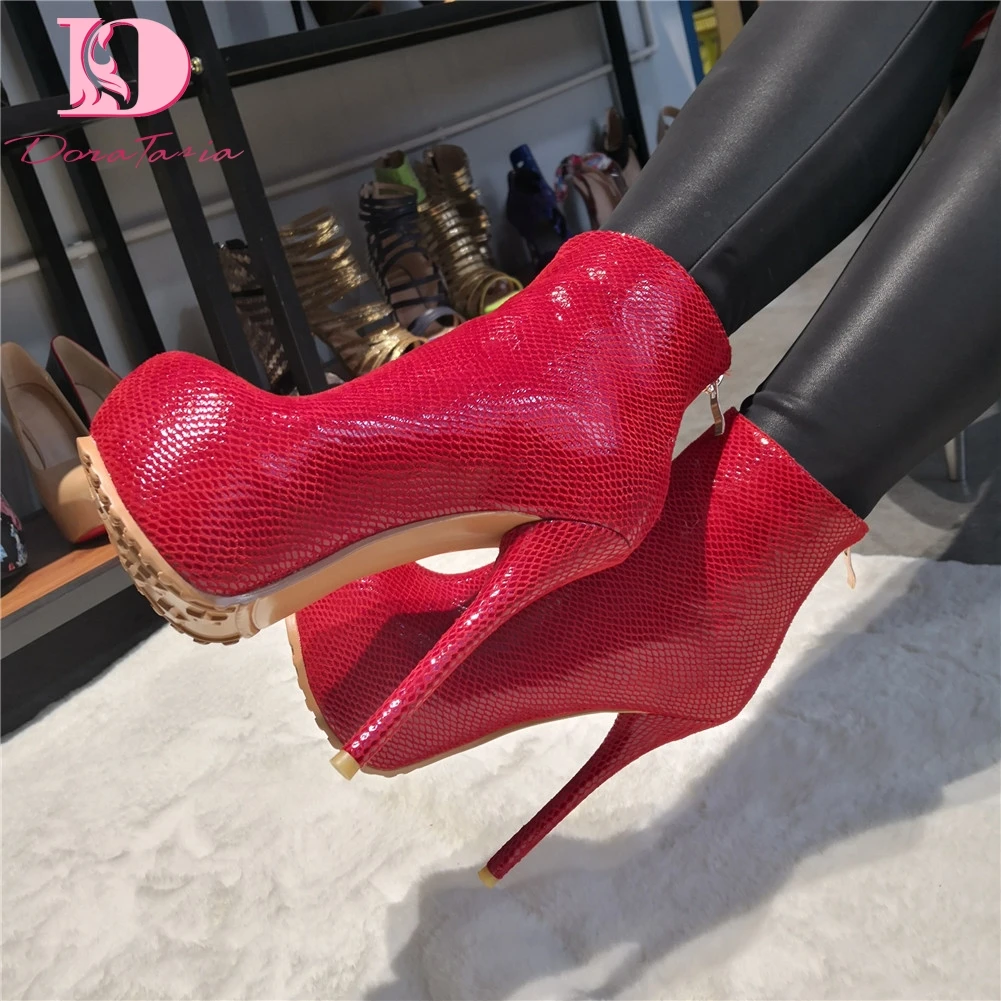 

DoraTasia Brand Design Big Size 34-47 Thick Platform Women Shoes Sexy Nightclub Thin High Heels Party Shoes Women Ankle Boots