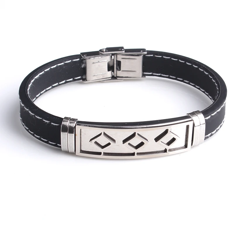 

silver color three square Silicone 316L Stainless Steel bracelets for men