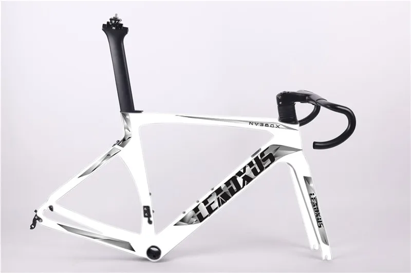 White frame n bar Leadxus NV360X тормозного диска Aero из углеродного волокна, шоссейный велосипед рама дороги углерода Aero рама для гоночного велосипеда и руль 45/47/49/52/54/56/58 см - Цвет: White frame n bar