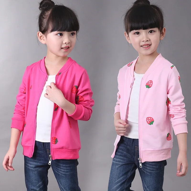 Fashion Baby Girls Coat Autumn 2016 New Cartoon Strawberry Jacket Toddler Girl Clothing Kids Cardigan Zipper Clothes Outfit |