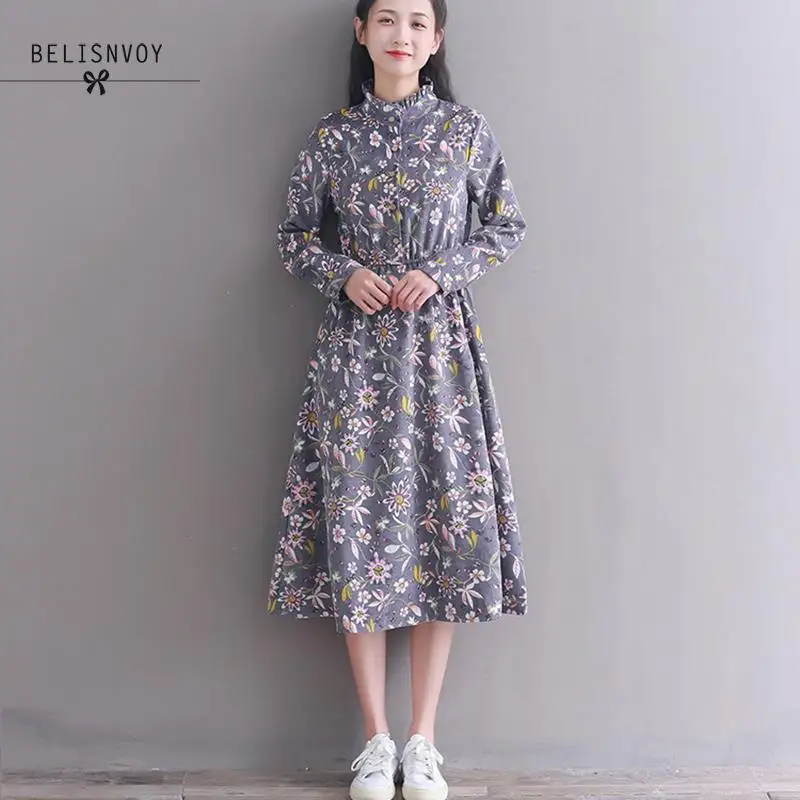 Винтажная Повседневная Свободная Женская одежда Mori Girl весенне осенние платья с