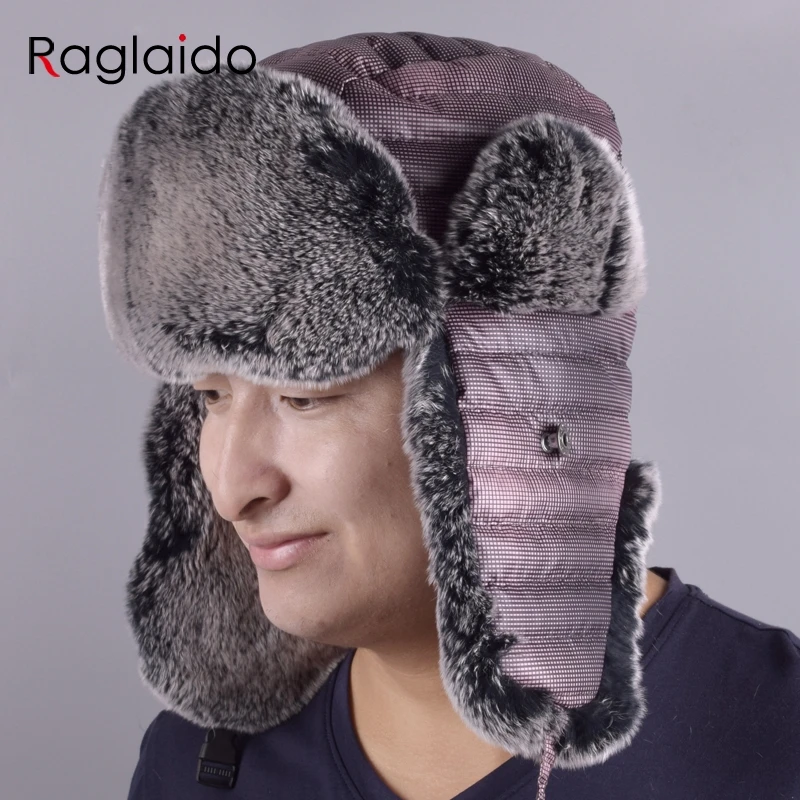 

Raglaido Ear-flap Fur Hats Men's Ushanka Bomber Hats Winter Snow Russian Hat Panama Aviator hat LQ11200