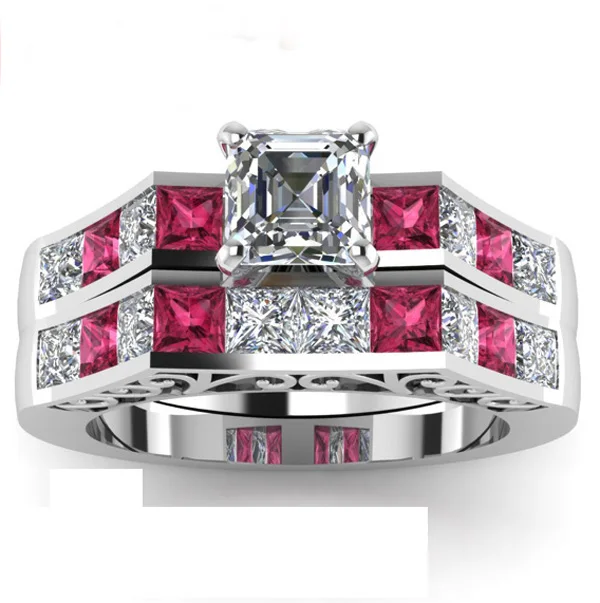 ВЫСОКОЕ качество родий обшивки pricess огранки ruby &amp clear цирконий женщины мужчины