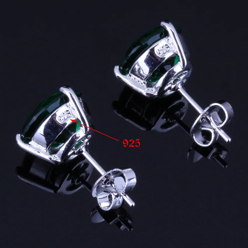 Graceful Round Green Cubic Zirconia Silver Plated Stud Earrings V0028 | Украшения и аксессуары