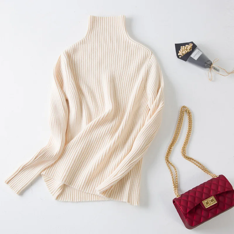 Женский модный кашемировый свитер с высоким воротом белый черный серый длинным