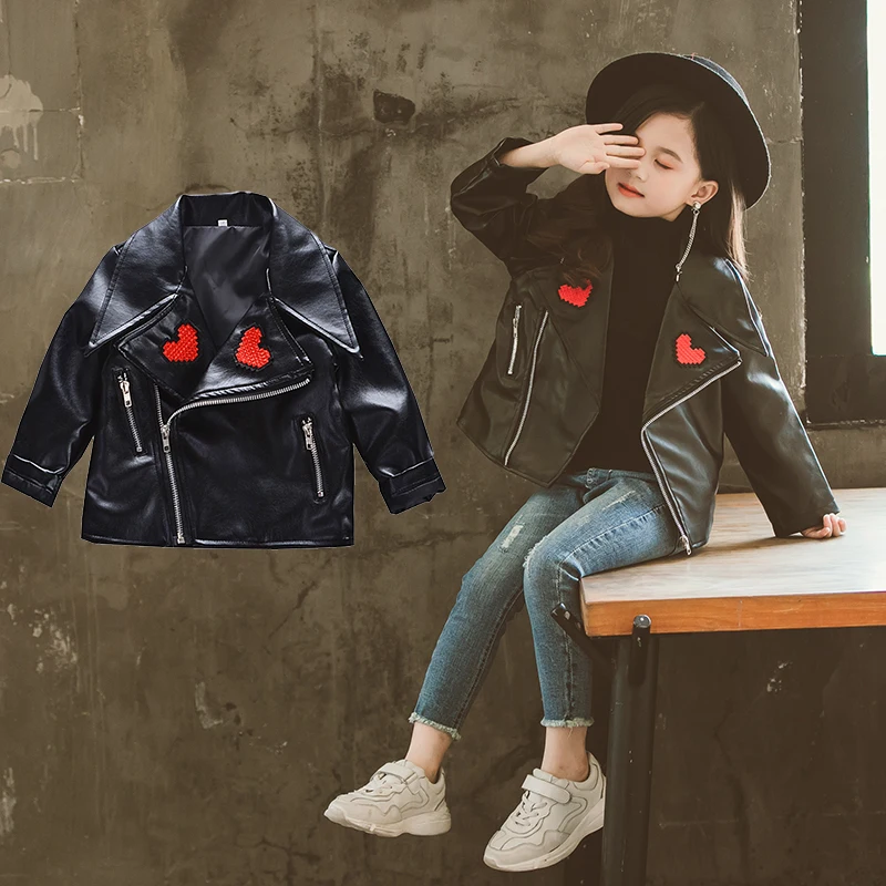 Новые Модные Куртки из искусственной кожи для девочек на весну и осень 2-8 лет