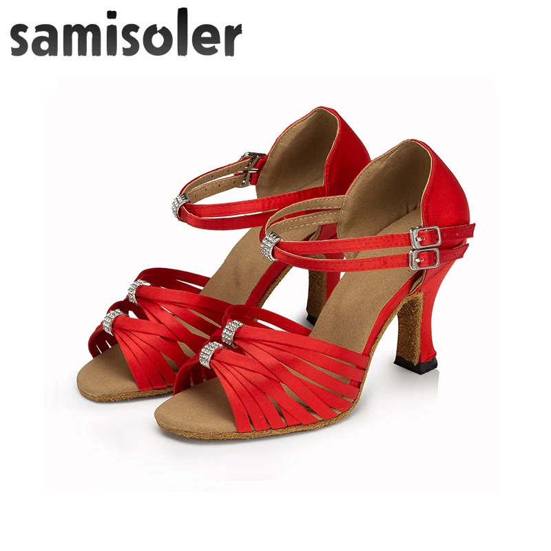 Samisoler New Cloth Collocation Shine Ribbons Ballroom Fashion Dance Women Latin Dance Shoes Competition Shoes
