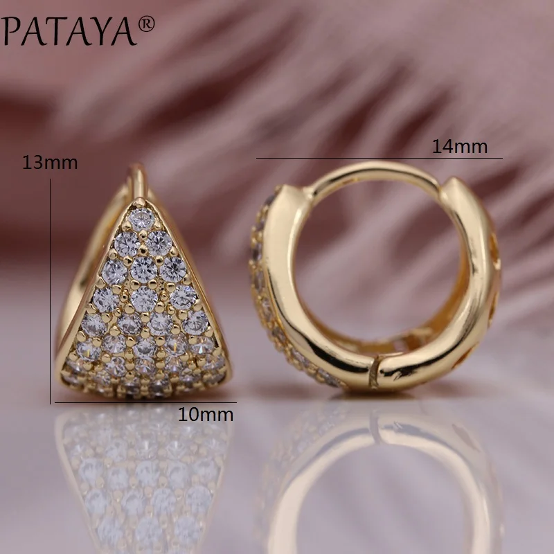 PATAYA, новинка, микро-воск, инкрустация, Роскошные серьги-капли, 585, розовое золото, натуральный циркон, треугольные круглые серьги для женщин, хорошее модное ювелирное изделие
