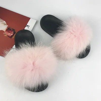 Baby Pink VISI HOP/Коллекция года; женские шлепанцы в тропическом стиле с натуральным мехом енота; модные стильные летние шлепанцы; VS1001 - Цвет: Baby Pink
