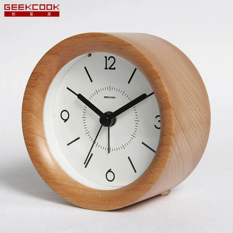 Buy Desktop Snooze Wooden Alarm Clock with Backlight Silent Non Ticking for Bedside Kids Room on