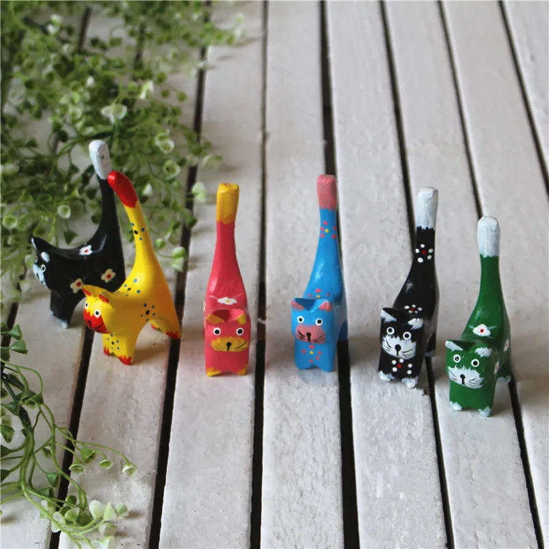 Европейские деревянные фигурки кошек с длинным хвостом миниатюрная ручная