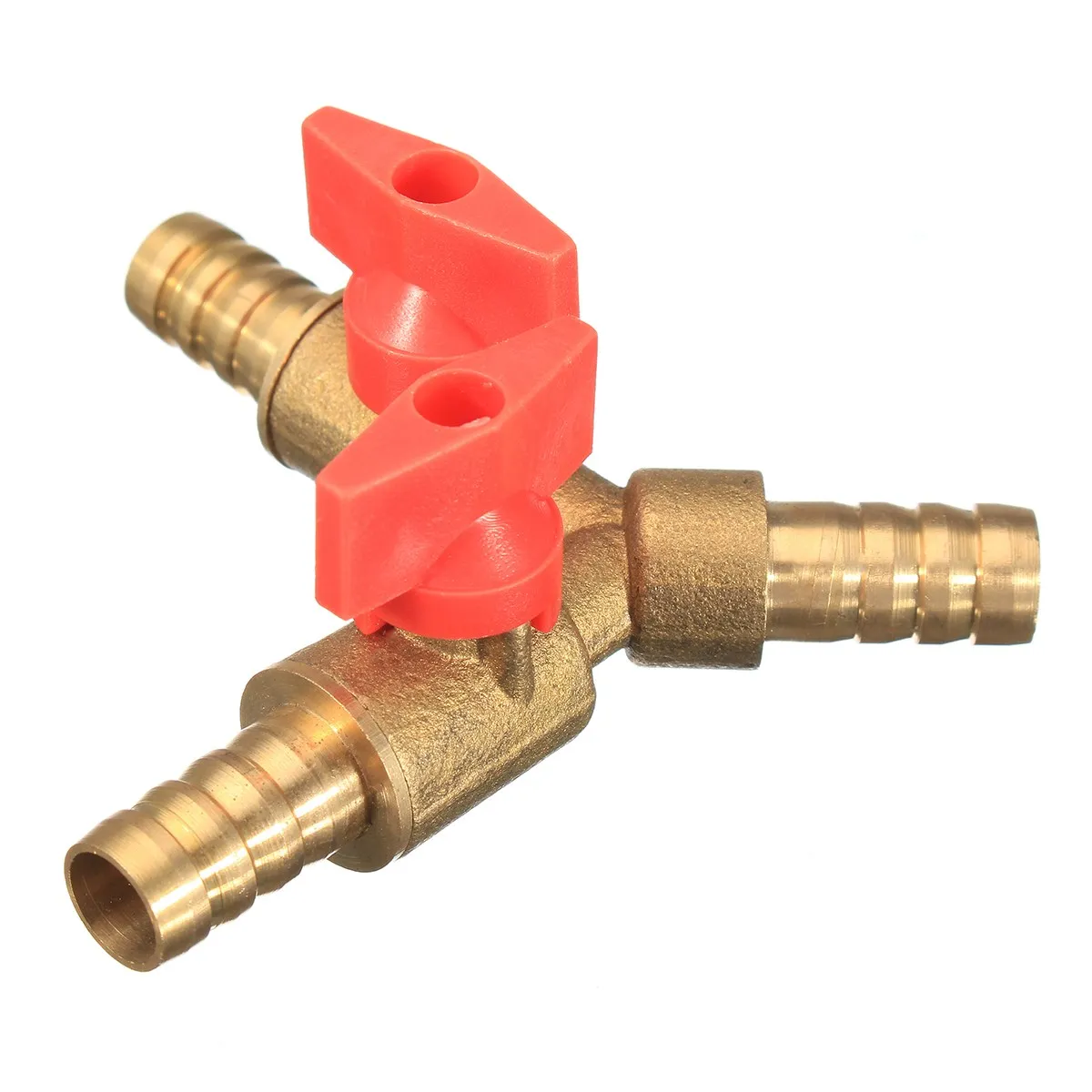 

3/8" 10mm Brass Y 3-Way Shut off Ball Valve Fitting Hose Barb Fuel Gas CLAMP Tee