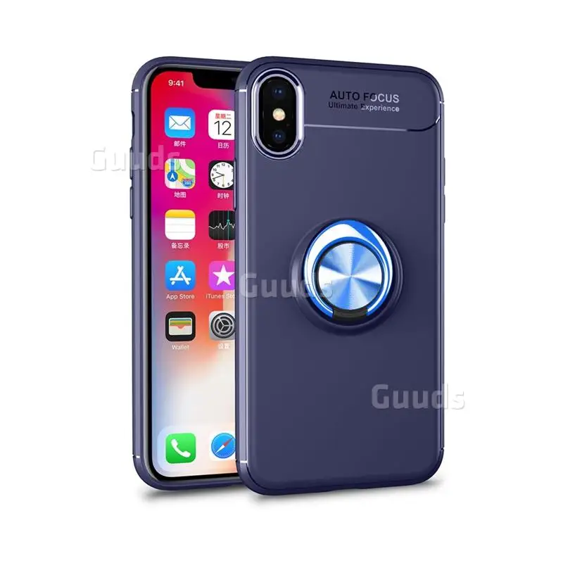 Blue Для iPhone 8 7 6s 6 Plus SE 5S 5 TPU чехол с автофокусом невидимое кольцо держатель мягкий чехол для телефона для iPhone X(5,8 дюйма - Цвет: Blue