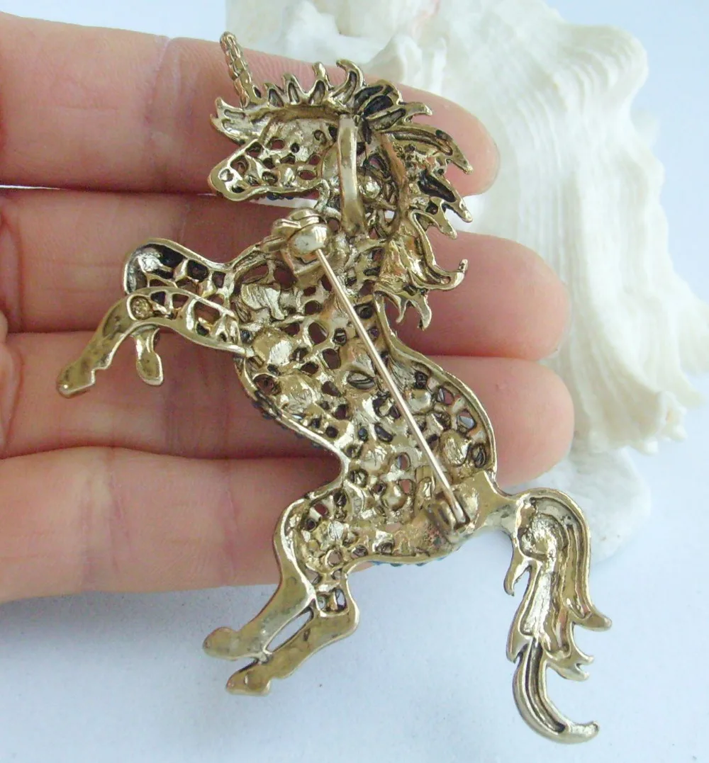 Unique Animal Unicorn Horse Brooch Pin Blue Green Rhinestone Crystal Pendant EE06172C2 | Украшения и аксессуары