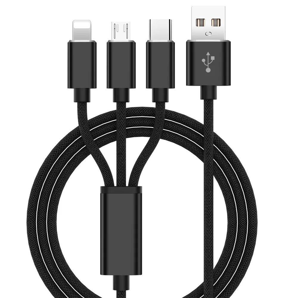 

2.1A 3 In 1 USB Cable For iPhone 12 XR X USB To Type C/8 Pin/Micro USB Charger Kable For Huawei Samsung Fast Charging Data Cord