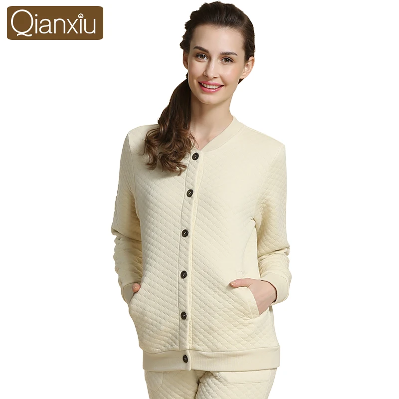 Осенние женские повседневные пижамные комплекты из хлопка и бархата одежда для