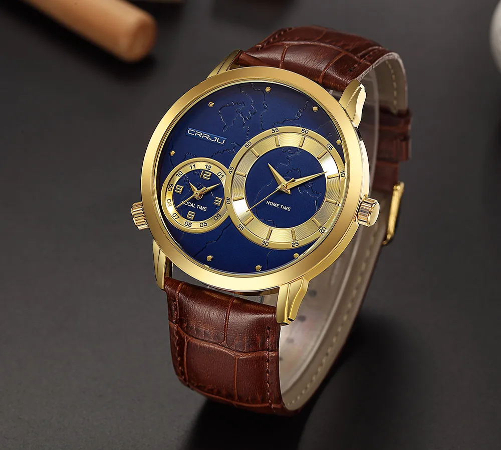 Часы наручные CRRJU Мужские кварцевые люксовые Брендовые повседневные