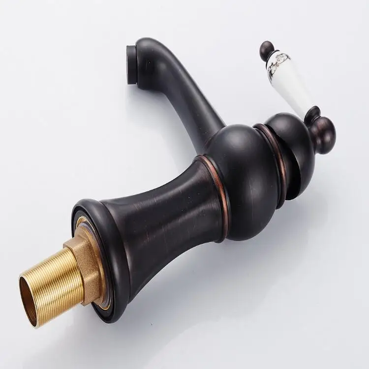 Смеситель для раковины черный античный с керамическим принтом медный ванной