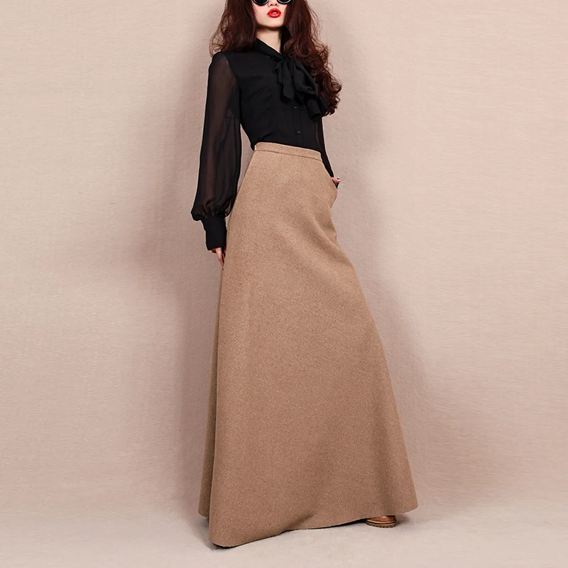 European Woman autumn winter plus size high waist long 50% woolen skirt elegant maxi a line tutu skirts jupe femme lounge