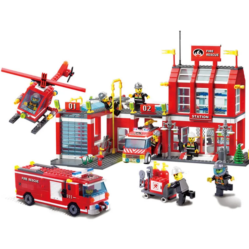 

NEW 911 City Series Fire Station Rescue 980PCs Control Regional Bureau Building Block Brick Toys For Children
