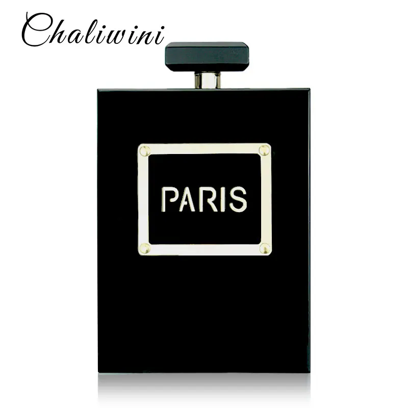 HOT Acrylic Perfume Women Casual Black Bottle Handbags Wallet Paris Party Toiletry Wedding Clutch Evening Bags Purses Handbags