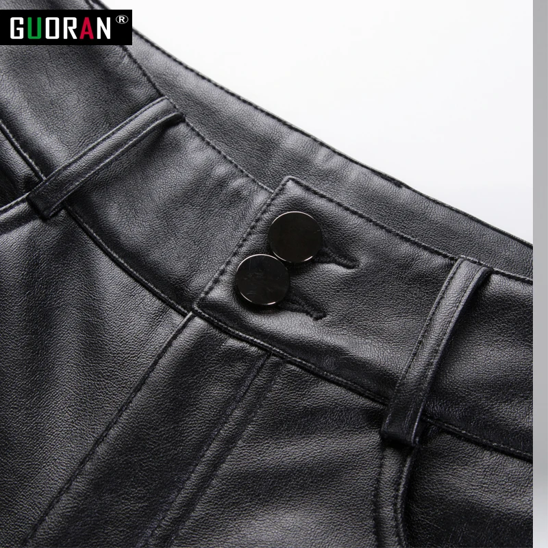 Брюки-карандаш женские из искусственной кожи узкие теплые плотные штаны с