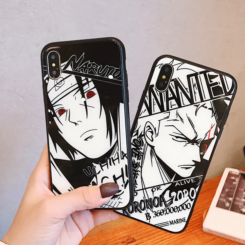 Sketch Naruto mens case cool for Apple iphone X XSMAX XR tempered glass back cover cartoon Kakashi 6 6s 7 8plus soft side Sasuke |