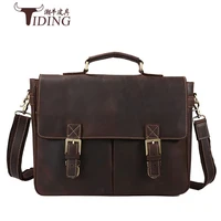 2017 new famous brand casual men briefcase crazy horse leather mens messenger bag male laptop bag men business travel bag