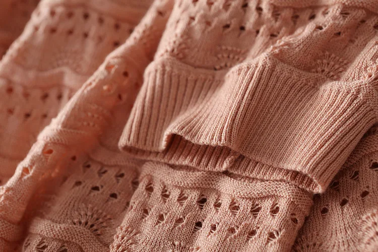 2018 new fashion autumn loose knitted sweater women's o-neck solid half sleeve hollow out pullovers ladies C2095 |