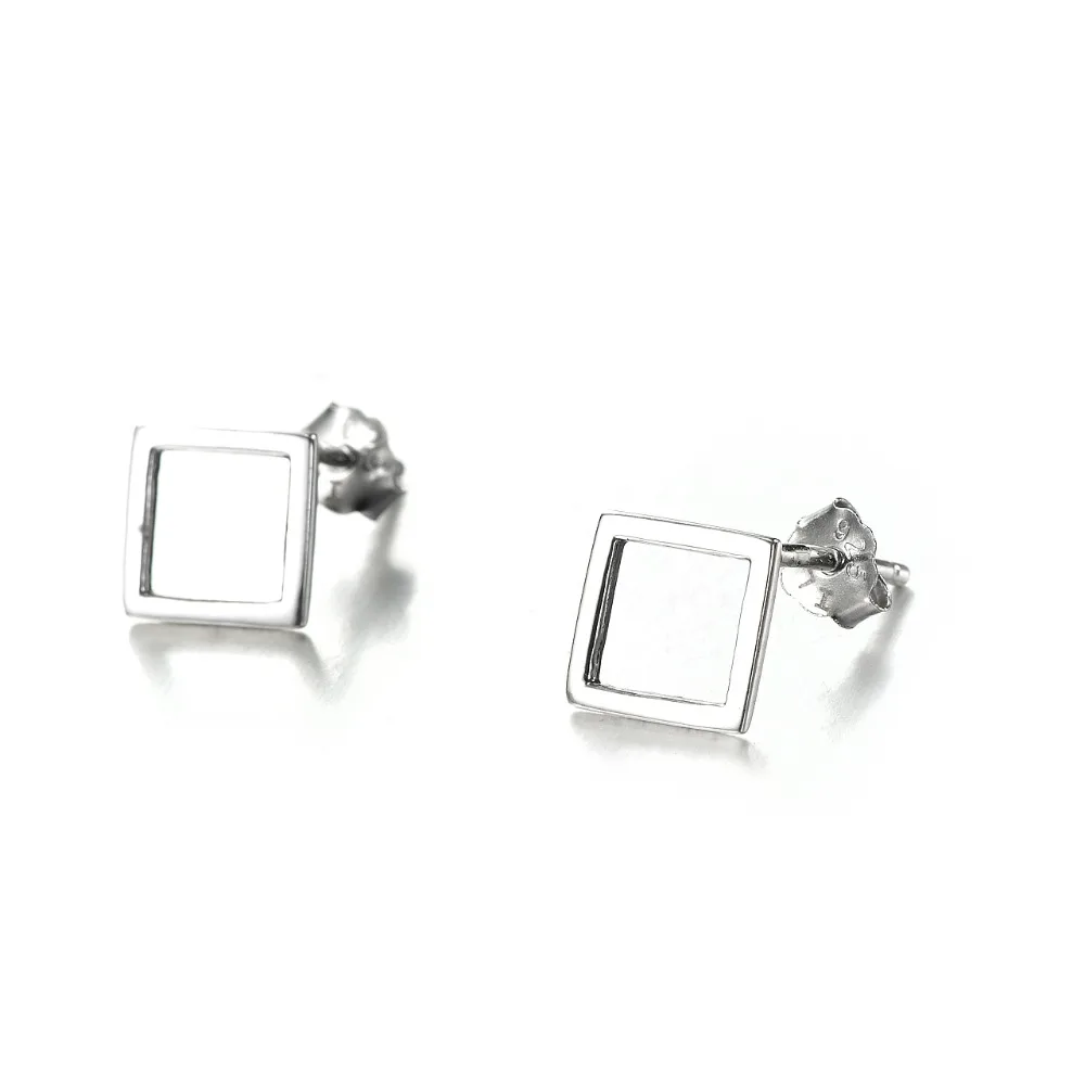 

Earrings Women 925 Sterling Silver Stud Earrings Silver Square Shape Hollow Stud Earring for Ladies Fashion Ear Jewelry GNE9421