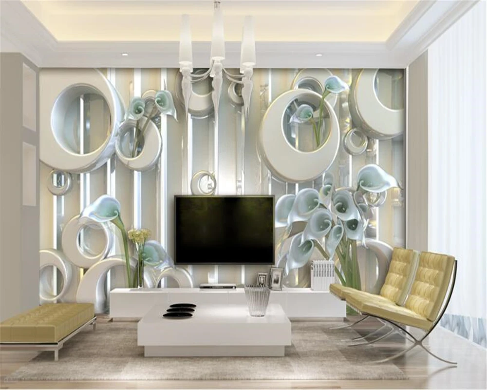 

beibehang 2017 new Calla Lily Sculpture Individuality Wallpaper Circle Crystal Background TV Backdrop Wall 3d wallpaper tapety