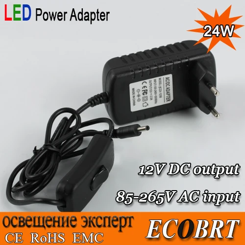 

24W Black LED Driver 12v With Rocker Switch For LED Strips Power Supply European Plug 3.5DC plug output
