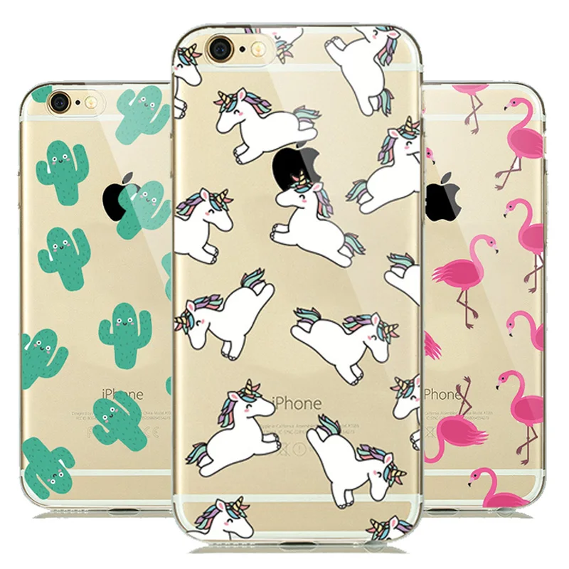 Прозрачный мягкий прозрачный чехол с единорогом фламинго для iPhone 5s 6 6s 7 8 Plus чехлы
