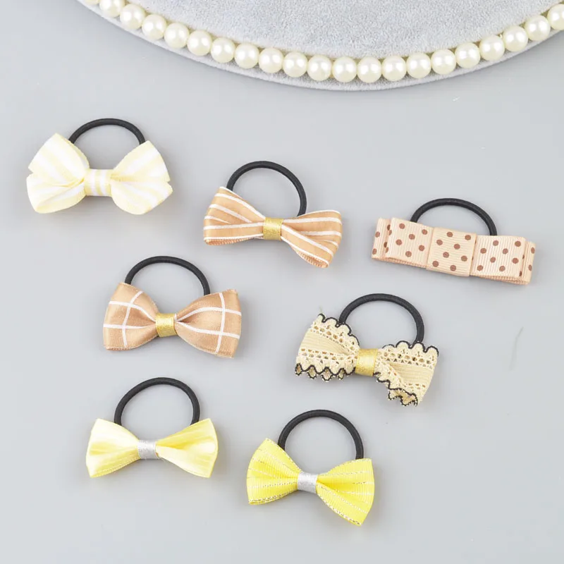 Yellow set 7/8 шт. бант Принцесса Головной убор Дети эластичные детские ленты для волос головной убор Детские веревки для Волос Девочки Аксессуары для волос - Цвет: Yellow set