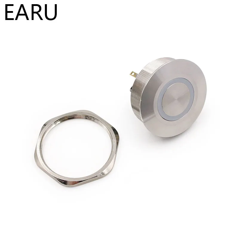 40mm Stainless Steel Metal Push Button Switch Flat Round Momentary Power Ring Mark 6 Pin Car Switches Reset Latching Fixation |