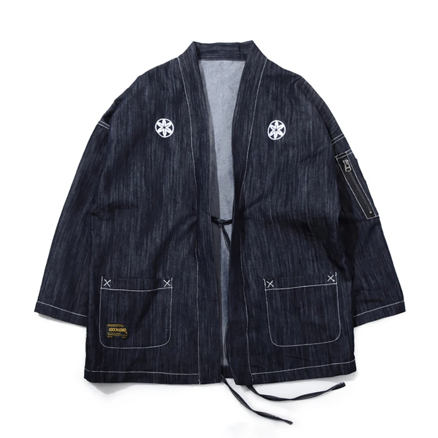 Мужская джинсовая куртка Anorak свободная Японская уличная одежда кимоно в