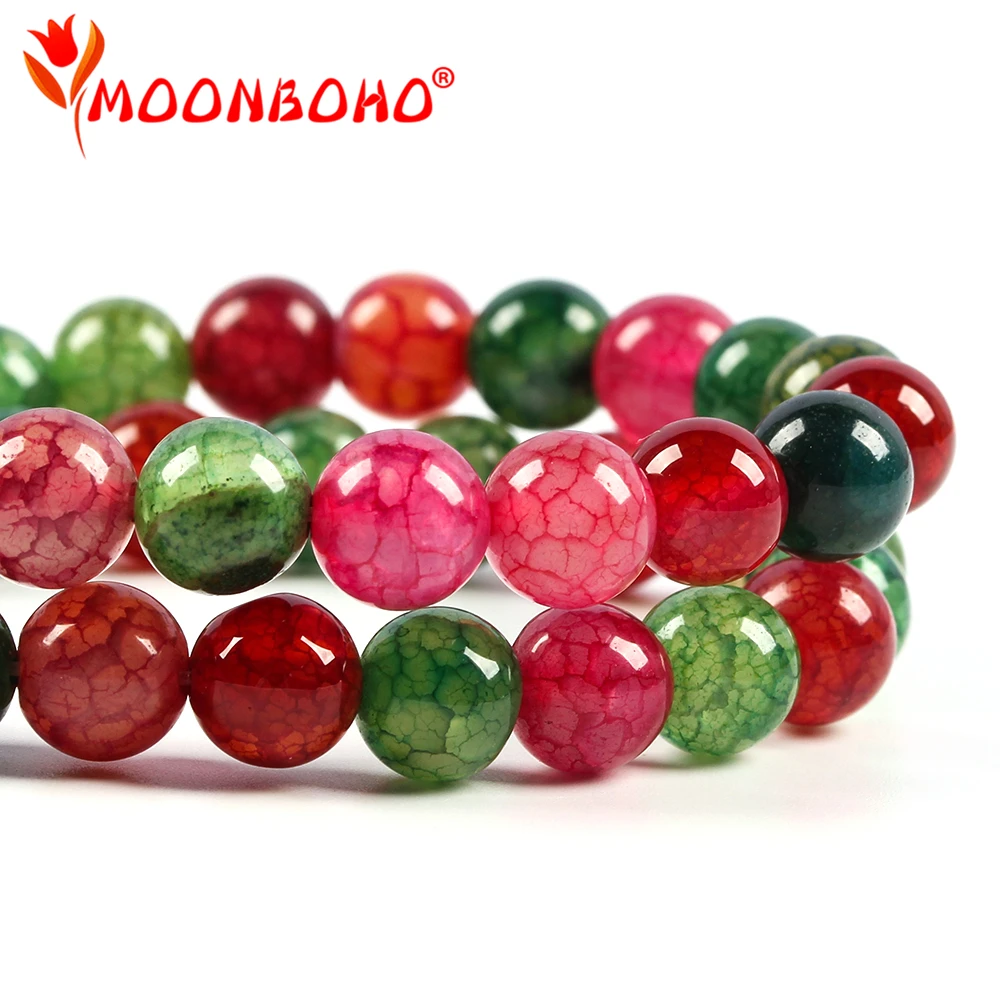 Круглые красные бусины MOONBOHO из натурального камня для рукоделия изготовления