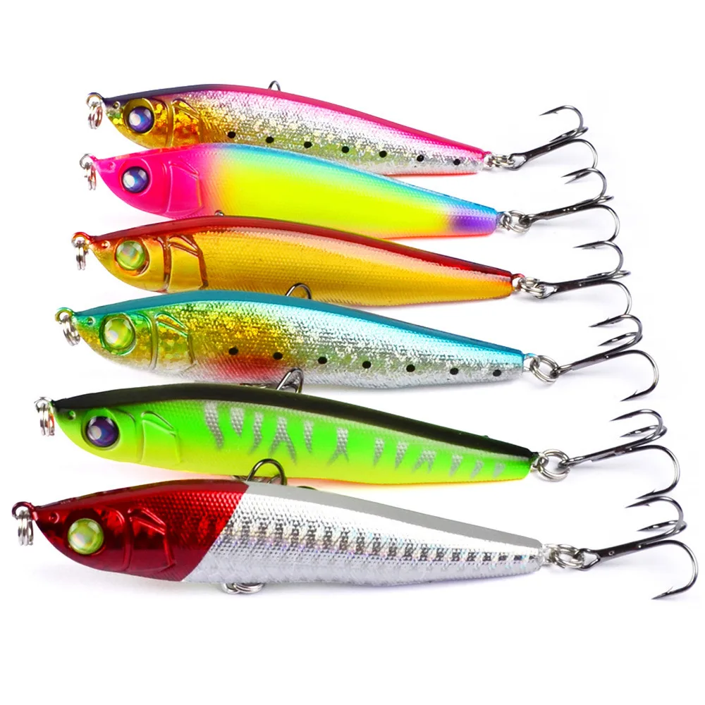 

6PCS Topwater Fishing Crankbait Crank Minnow Fish Bass lure Feather hook baits 10cm/20g