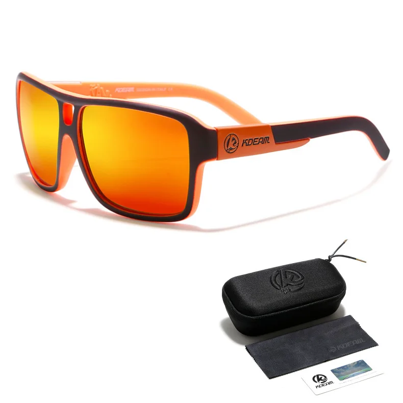 KDEAM Original Design Polarized Square Sunglasses Men Summer Outdoor& Travel UV Goggles Male Fashion Sports Style Shades RX63 - Цвет линз: 4 Black Orange Frame