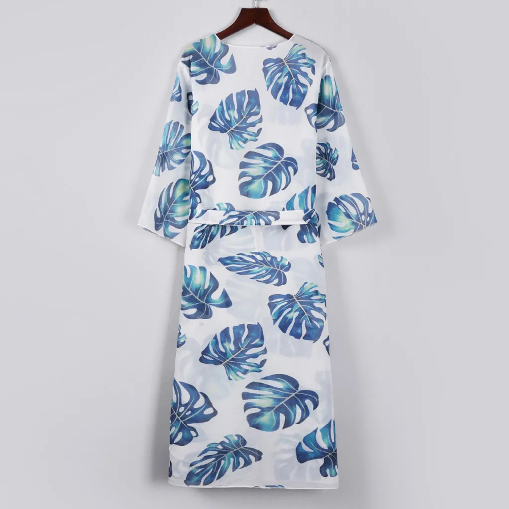 Женский кардиган с принтом листьев накидка на бикини купальник шнуровке пляжная