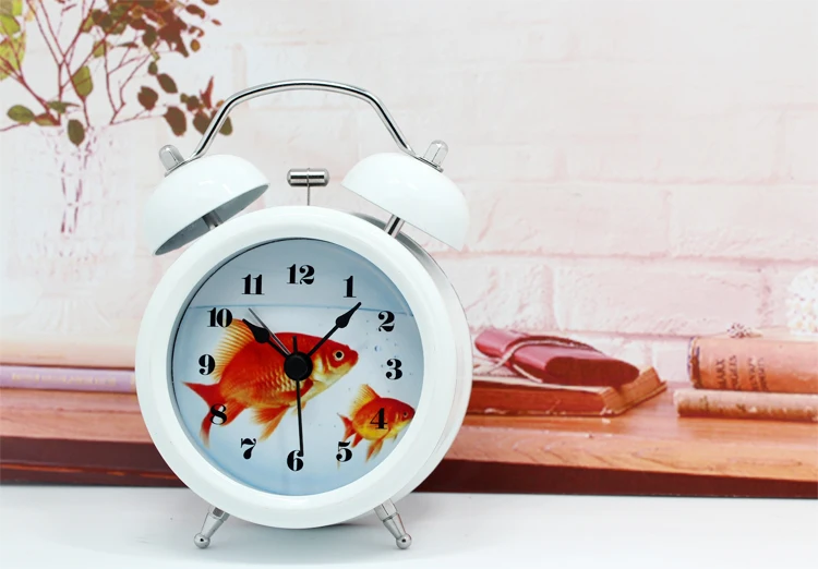 Мода творческий милый золотая рыбка чаша металлический колокол будильник